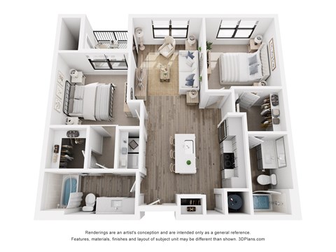 Floor plan for 2 beds, 2 baths, 950 sqft